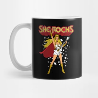 Female Superhero Girl Power Retro 80's Feminist Rock And Roll Cartoon Mug